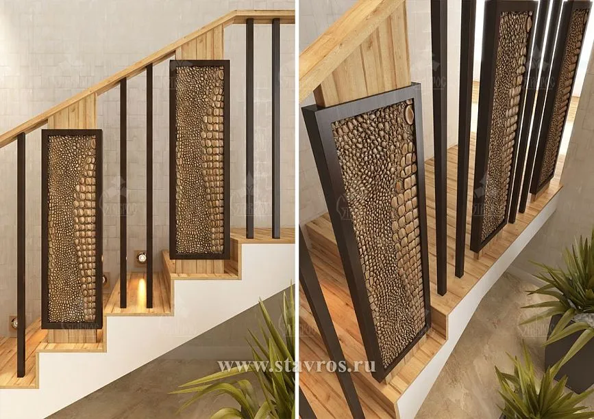 Original decorative elements of the RLE-062 staircase with textured flat balusters