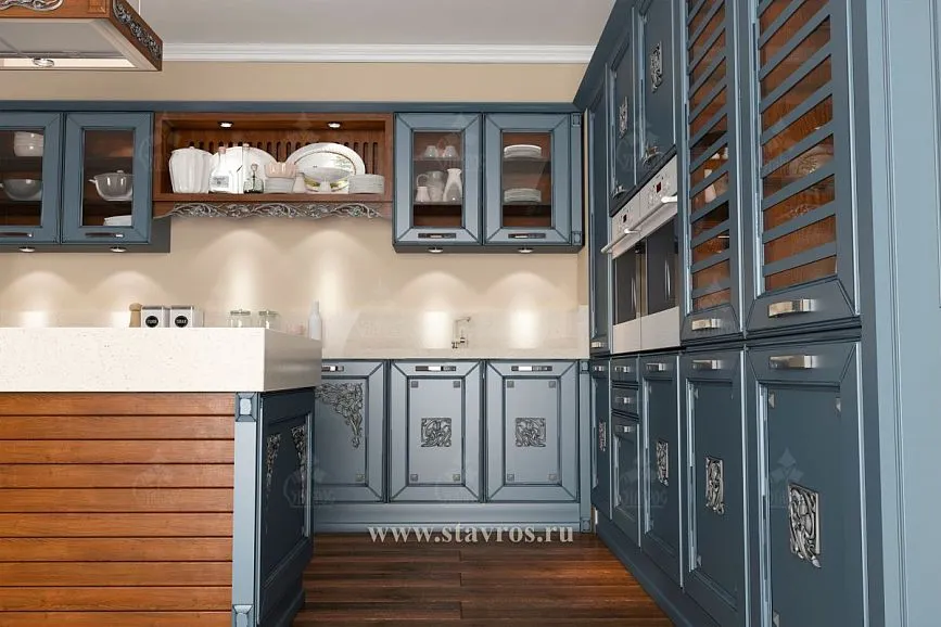 Artistic kitchen details: carved inserts and patterns