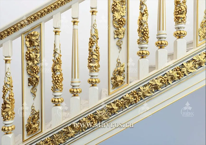 Carved wooden panels with grapevine motifs for staircase