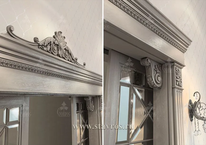Details of the carved portal PRT-015 &ndash; cornice, crown, and brackets
