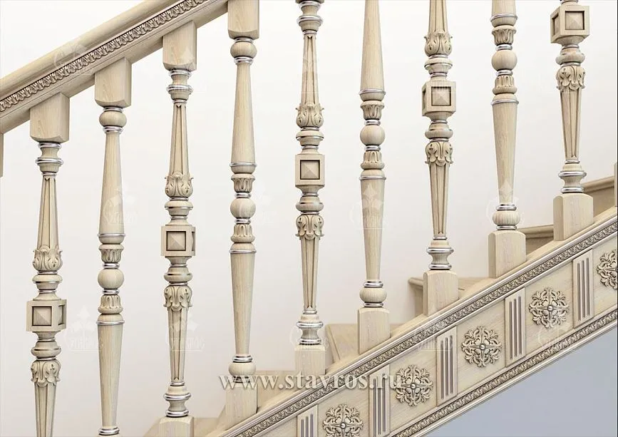 Elegant balustrade with carved balusters for staircase