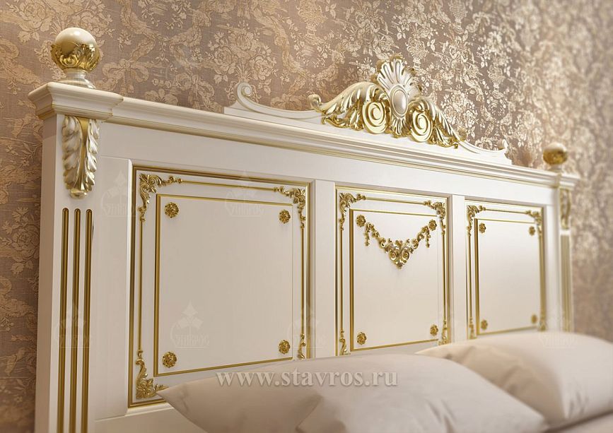 Headboard fragment of bed KRV-005 with relief decoration, elegant gold patterns