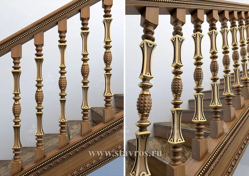 RLE-038 Stair Details &ndash; Wooden Balusters with Carved Elements