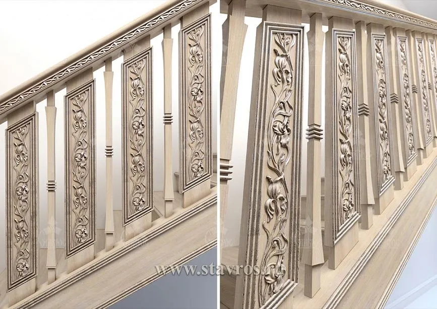 Balusters with elegant carving in the RLE-020 staircase project