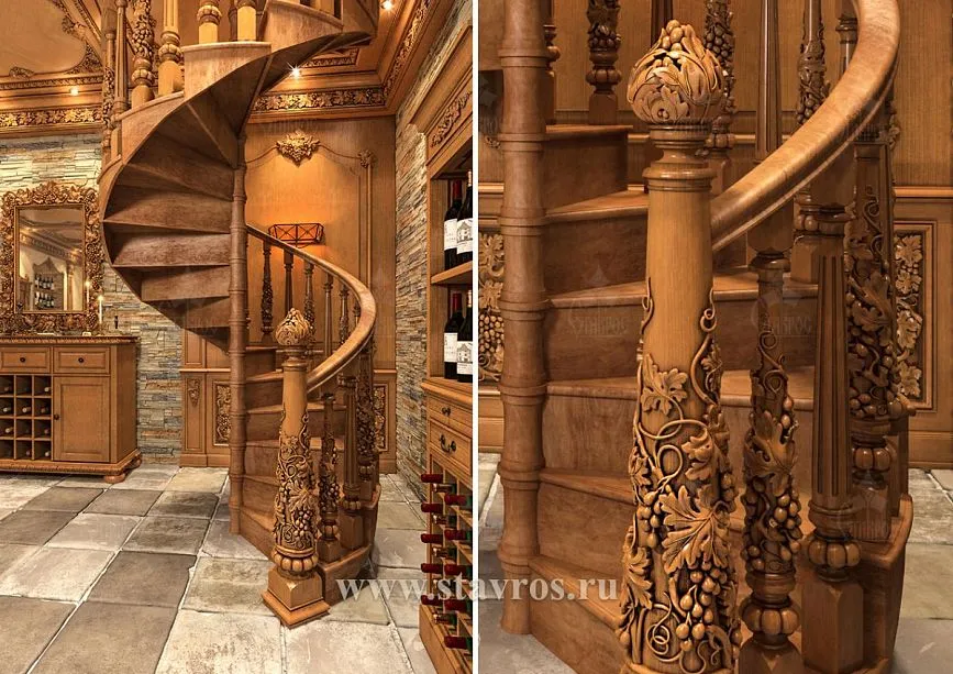Spiral staircase with exclusive wood carving