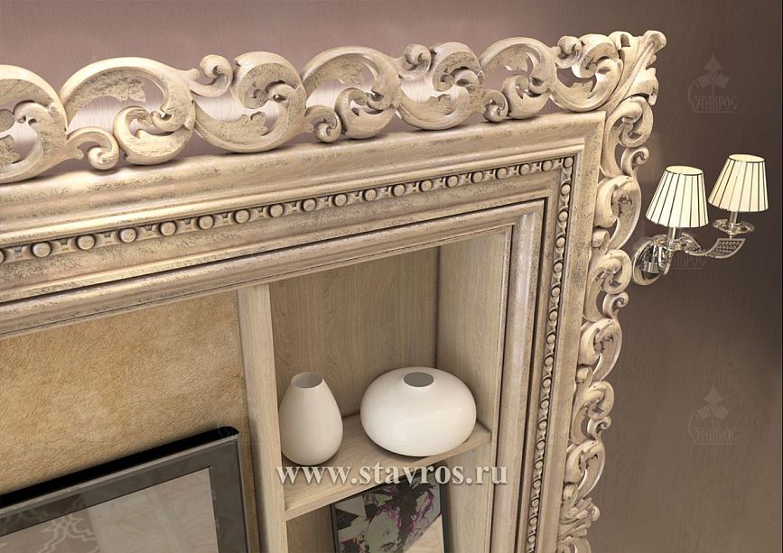 Upper part of frame RTV-002 with carved scrolls and classical elements