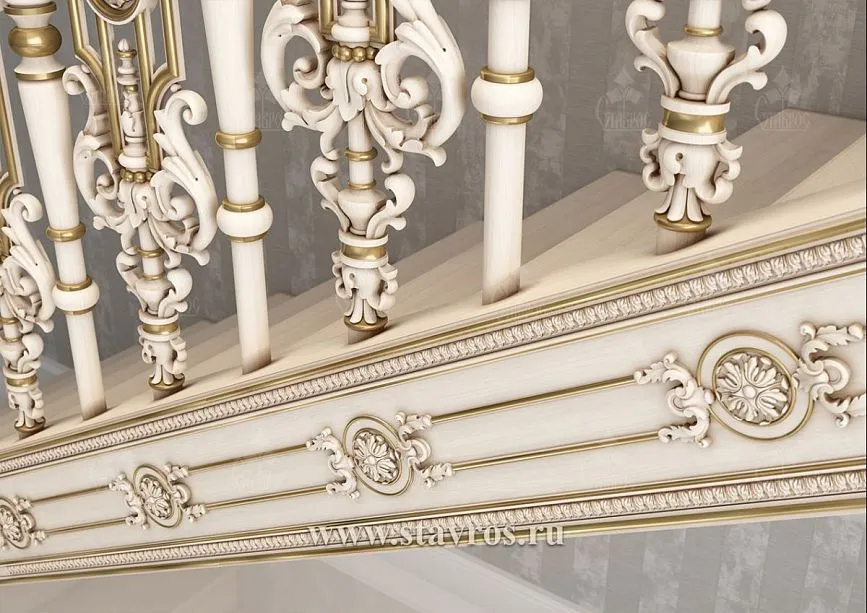 Decorative finish of the RLE-035 staircase &ndash; carving, three-dimensional patterns, and patina