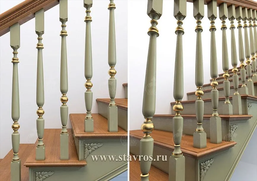 Wooden balusters with decorative gold inlays