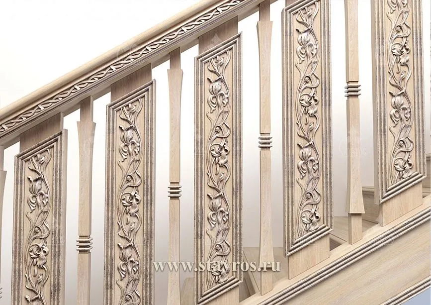 Decorative carved balusters from solid wood in the RLE-020 project