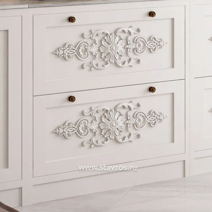 Decorative carved panels on cabinets in kitchen KUH-011