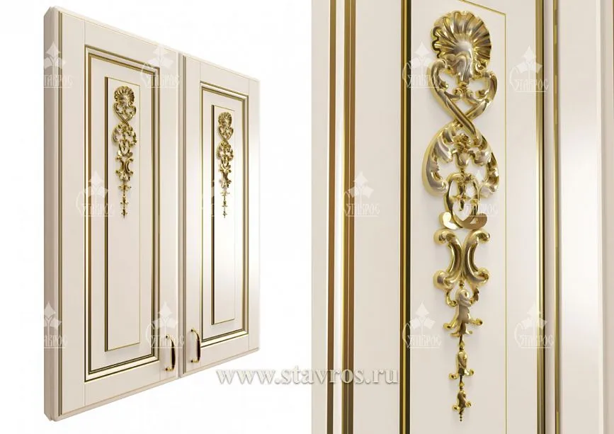 Decorative elements are in a classic style with floral patterns and relief details