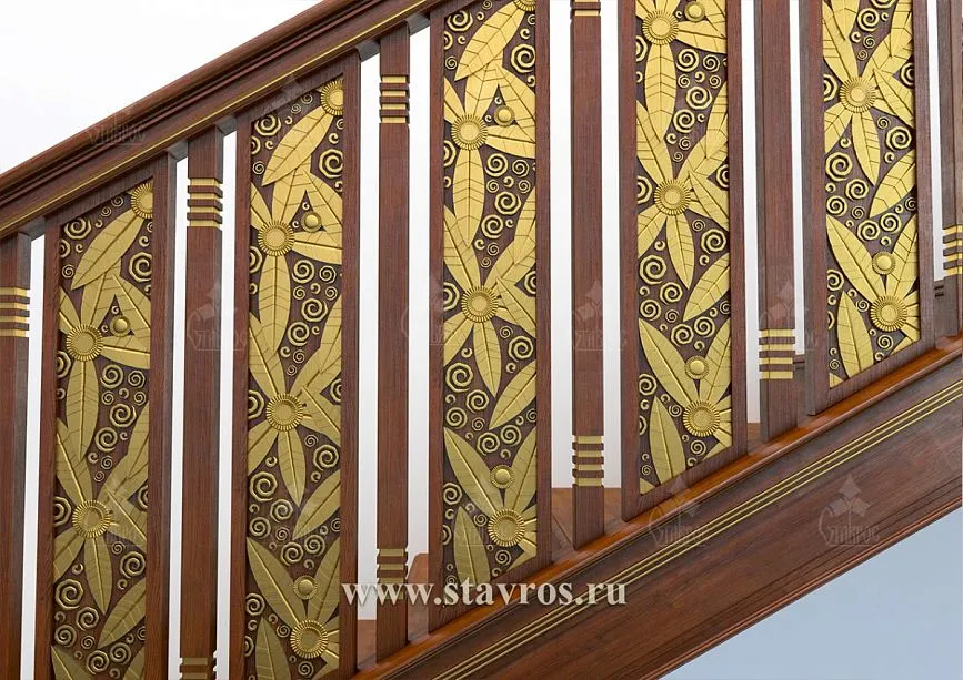 Decorative panels with botanical ornament for staircase RLE-022