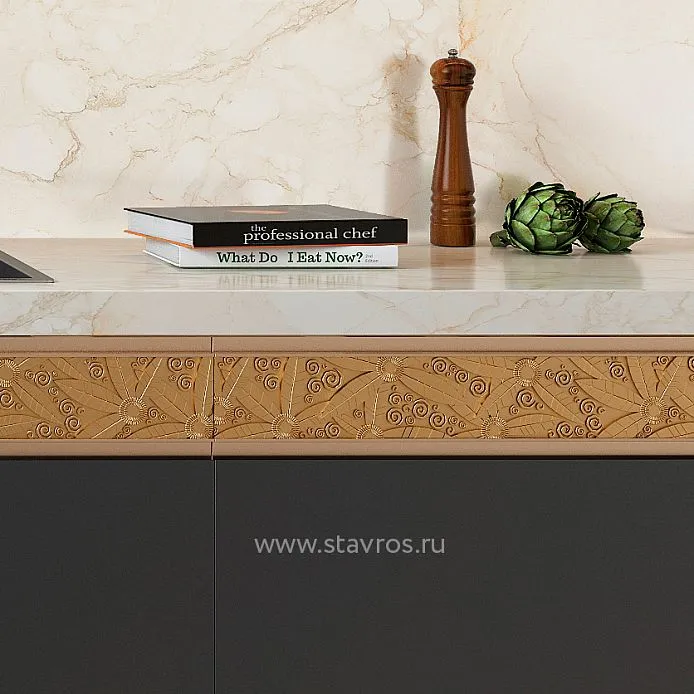 Modern kitchen cabinet with carved elements