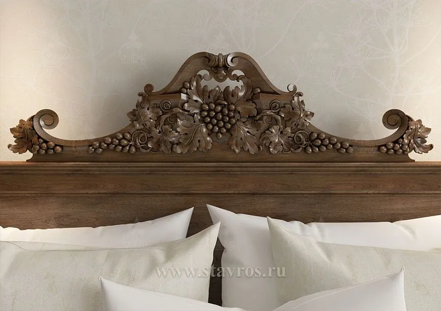 Close-up of carved ornament on the headboard of bed KRV-013