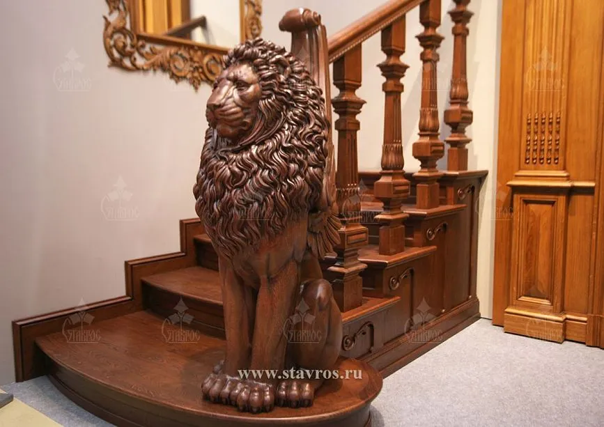 RLE-063 staircase with wooden handrails and balusters, perfectly blending into a luxurious interior