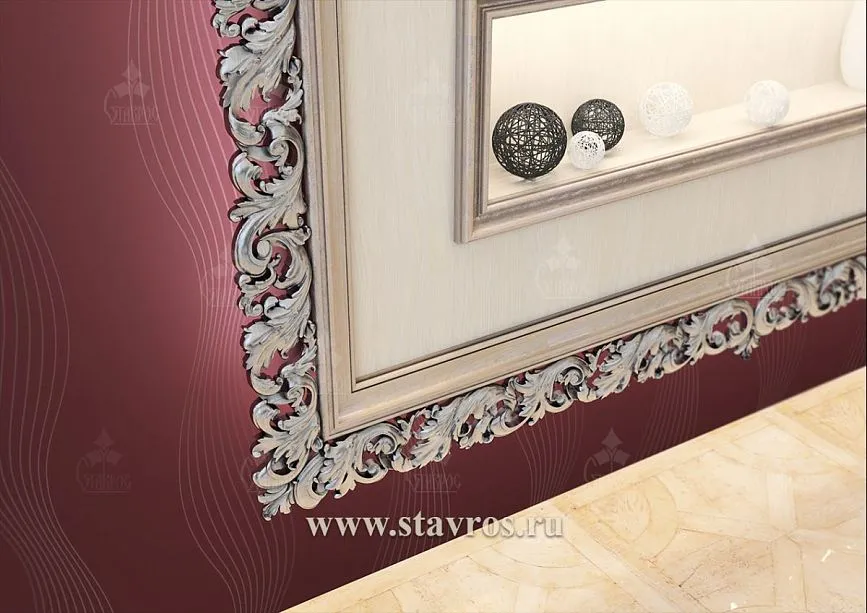 Detailing of the lower part of the carved frame RTV-006 with decorative niche and decorative elements