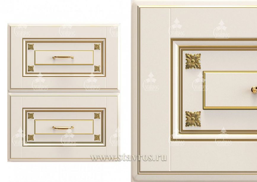 Classic-style drawer fronts with gold decoration and metal handles