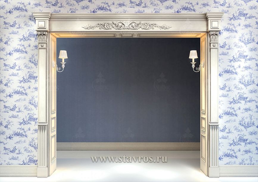 Carved wooden portal PRT-014 with antique pilasters