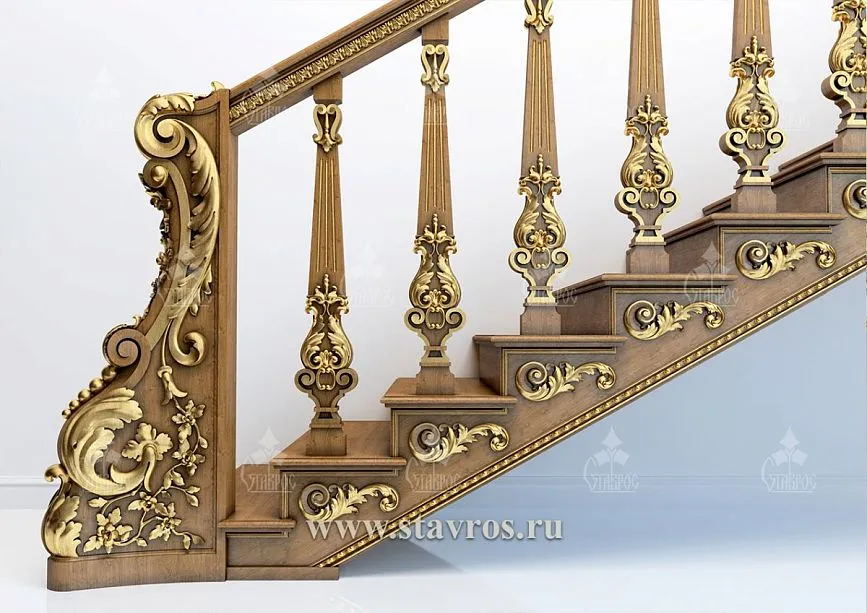 Decorative newel post with classic carving and gilding