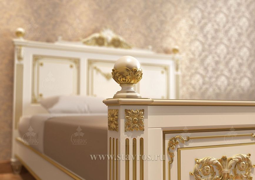 Footboard fragment of bed KRV-005 with relief decoration, elegant gold patterns