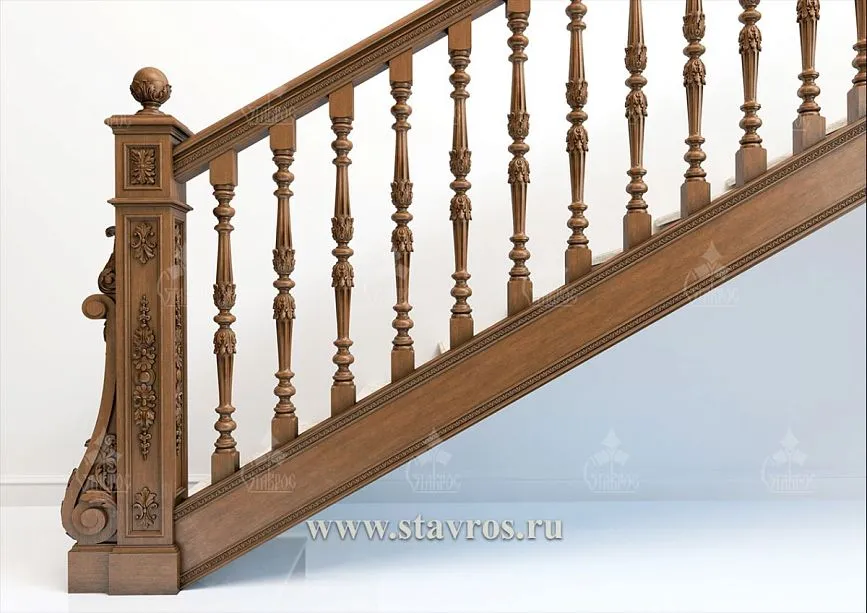 Baluster for staircase made of wood with artistic carving