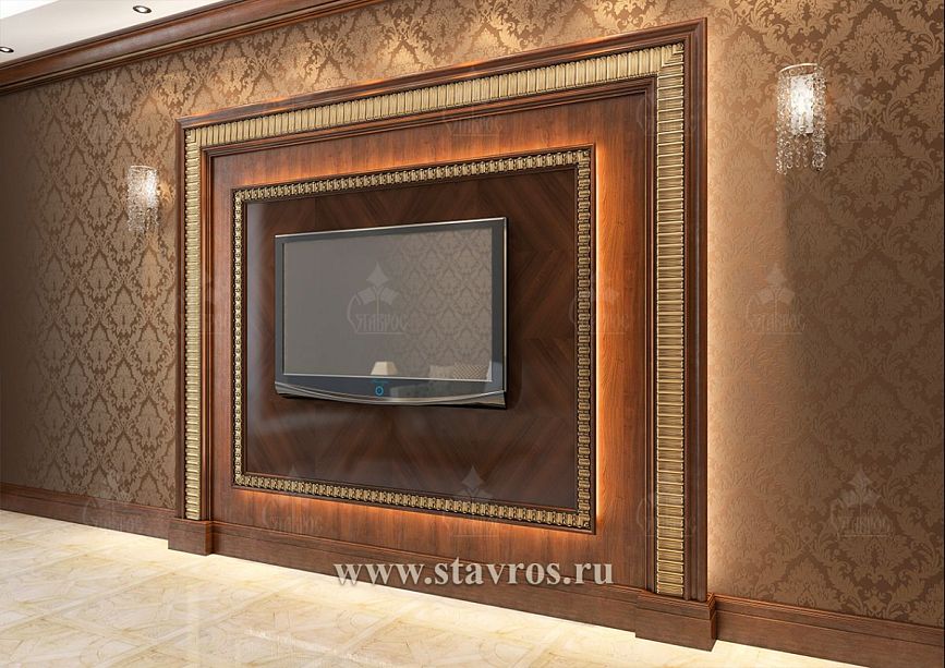 Side view of the carved frame RTV-005 with rich decoration and gold elements