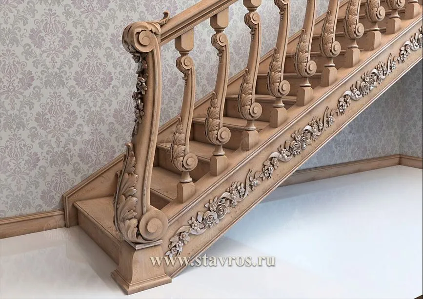 Luxurious classical staircase with floral carving