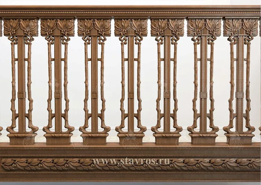 Close-up of the upper part of the RLE-026 staircase railing with carved decorative inserts