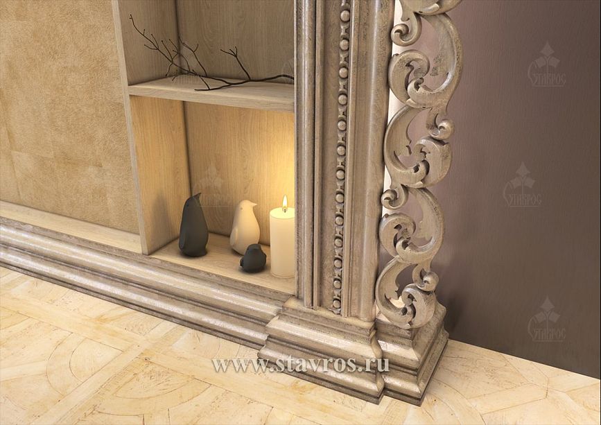 Decorative lower part of frame RTV-002 with built-in lighting and shelves