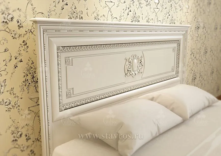 Headboard of bed KRV-009 with molded patterns and carved appliqu&eacute;s