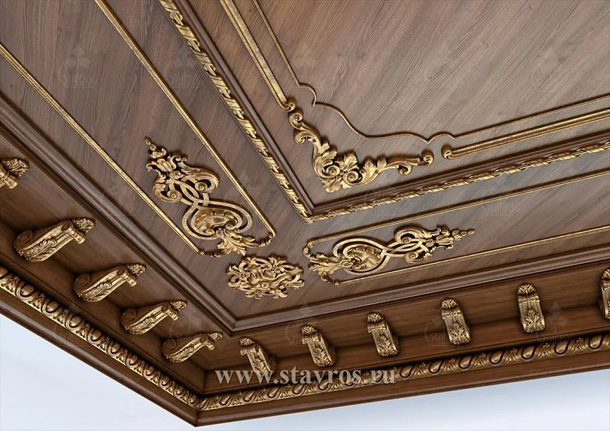 Lace elements and gilded trim on the wooden ceiling RP-006.