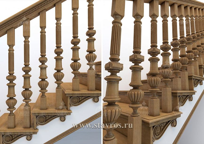 Carved balusters and decorative patterns on staircase RLE-014